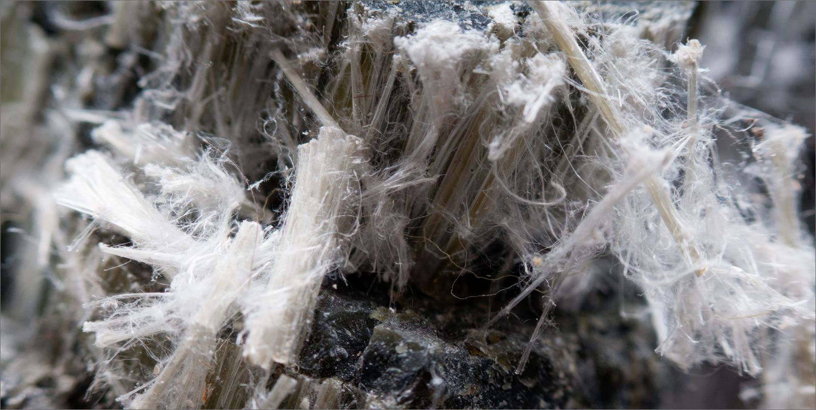 Vrijgekomen asbestvezels losse asbestvezels beschadigd materiaal gevaarlijke vezels close up